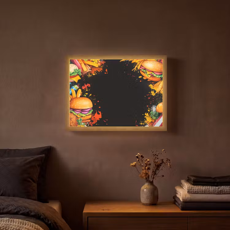 Fastfood - Graffiti - Hamburger - Eten - Modern Light Box met batterij (Wandlamp) middel -sfeer4