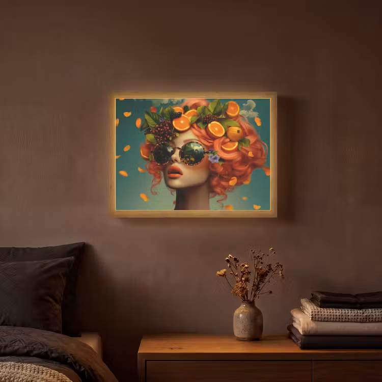 Vrouw - Sinaasappel - Bessen - Oranje Light Box met batterij (Wandlamp) middel -sfeer4