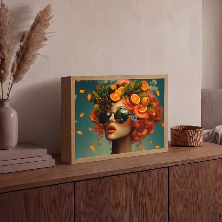 Vrouw - Sinaasappel - Bessen - Oranje Light Box met batterij (Wandlamp) middel -sfeer2