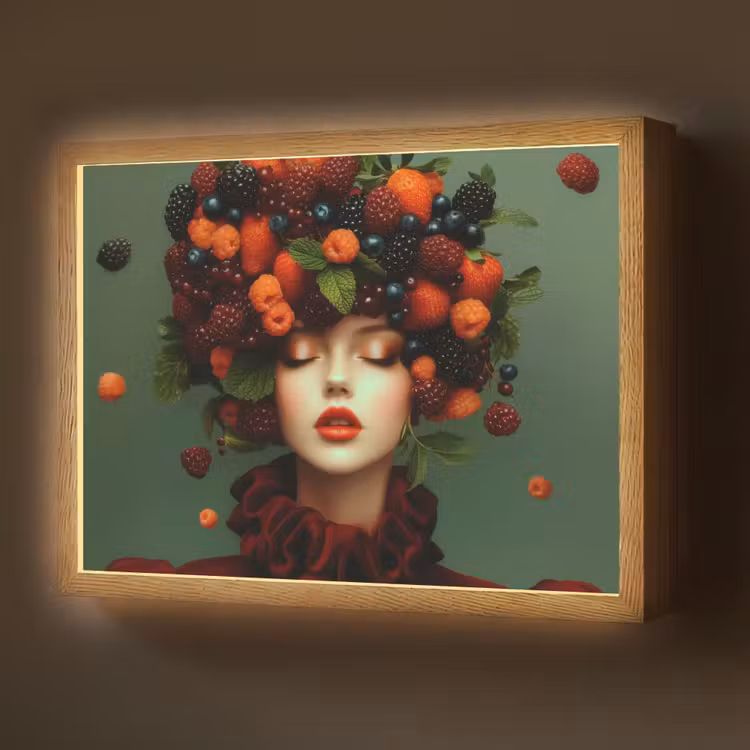 Vrouw - Aardbeien - Frambozen - Bramen - Bessen Light Box met batterij (Wandlamp) middel -z3d_website