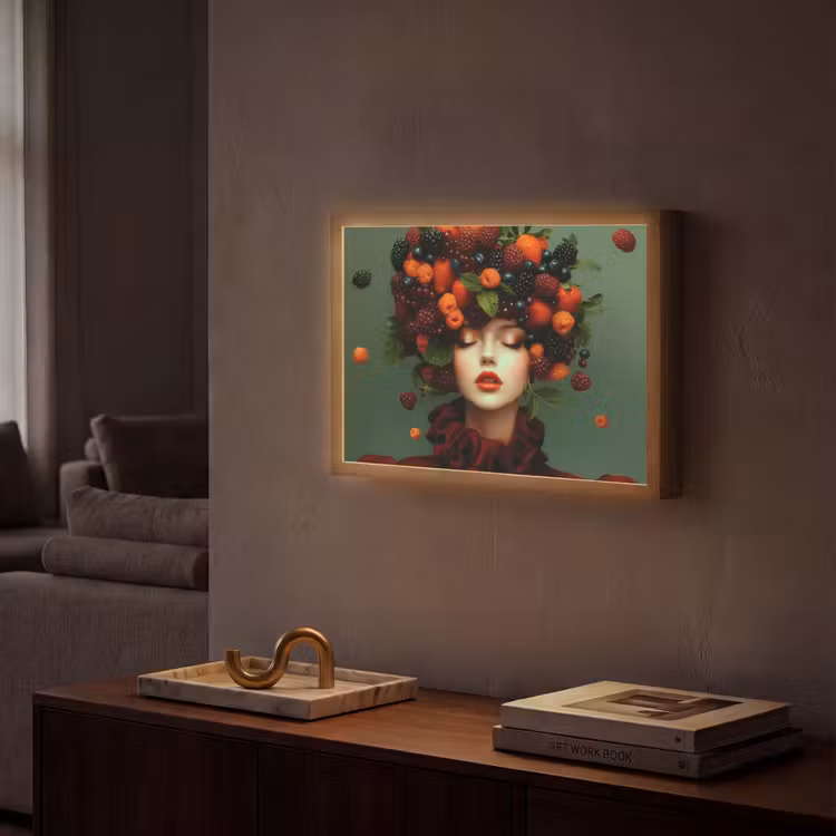 Vrouw - Aardbeien - Frambozen - Bramen - Bessen Light Box met batterij (Wandlamp) middel -sfeer1