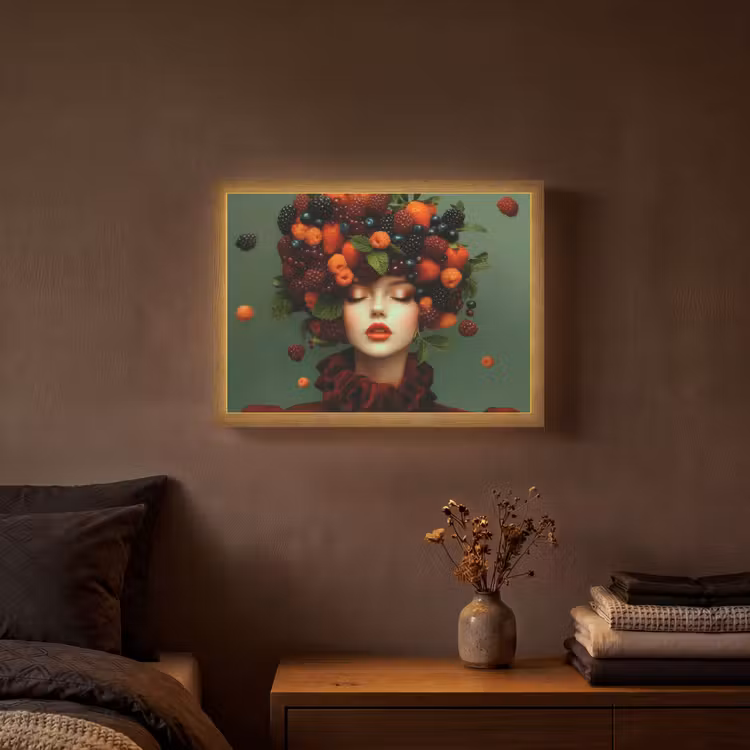 Vrouw - Aardbeien - Frambozen - Bramen - Bessen Light Box met batterij (Wandlamp) middel -sfeer4