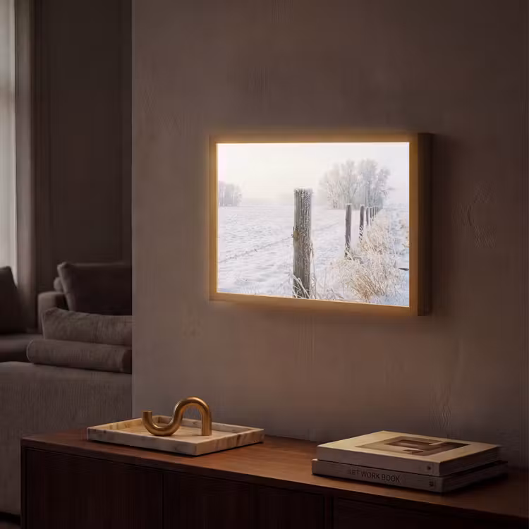 Hek - Sneeuw - Mist - Platteland - Nostalgisch Light Box met batterij (Wandlamp) middel -sfeer1