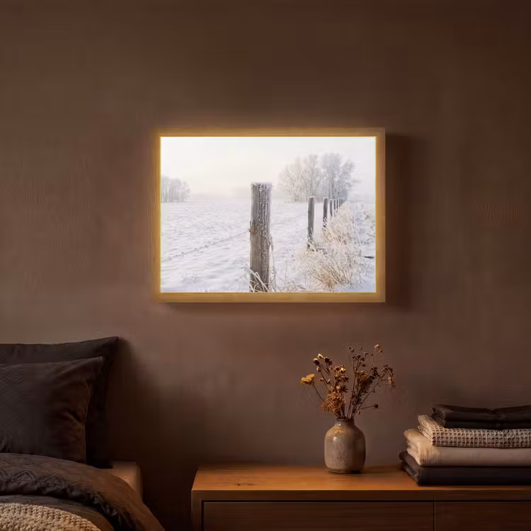 Hek - Sneeuw - Mist - Platteland - Nostalgisch Light Box met batterij (Wandlamp) middel -sfeer4