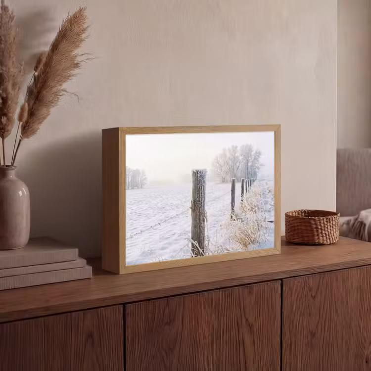 Hek - Sneeuw - Mist - Platteland - Nostalgisch Light Box met batterij (Wandlamp) middel -sfeer2