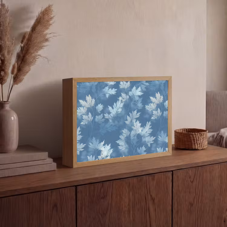 Varen - Botanisch - Patroon - Grijsblauw Light Box met batterij (Wandlamp) middel 907 -sfeer2
