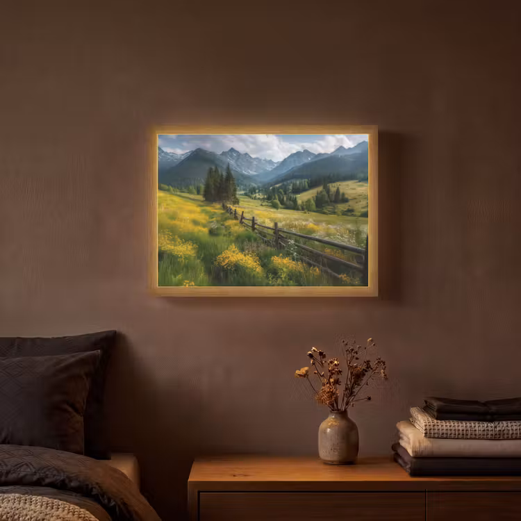 Veld - Hek - Bergen - Bloemen Light Box met batterij (Wandlamp) middel -sfeer4