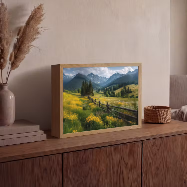 Veld - Hek - Bergen - Bloemen Light Box met batterij (Wandlamp) middel -sfeer2