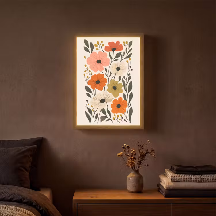 Veldbloemen - Stengels - Blaadjes - Groen Light Box met batterij (Wandlamp) middel -sfeer4