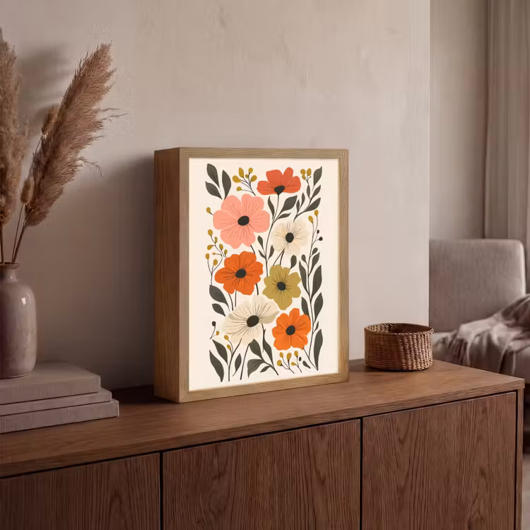 Veldbloemen - Stengels - Blaadjes - Groen Light Box met batterij (Wandlamp) middel -sfeer2