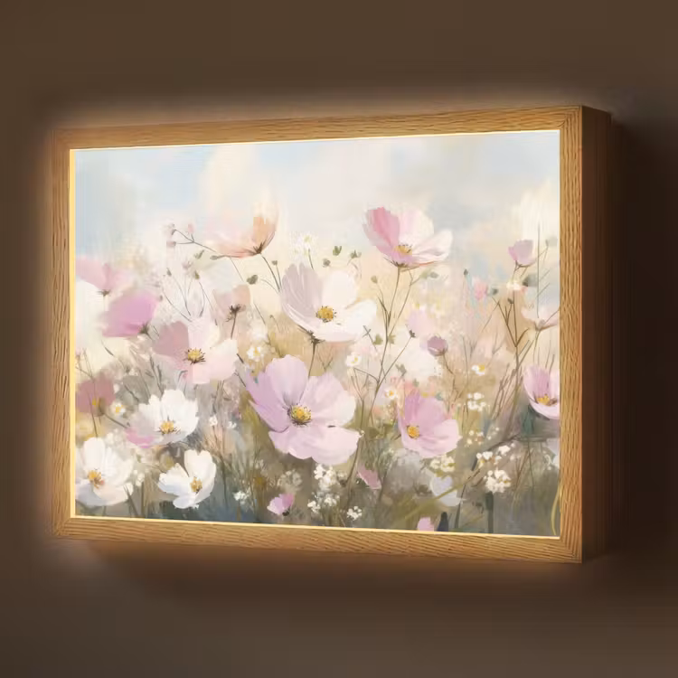 Bloemenveld - Lichte tinten - Geschilderd Light Box met batterij (Wandlamp) middel -z3d_website