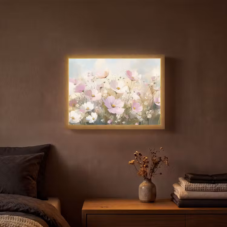 Bloemenveld - Lichte tinten - Geschilderd Light Box met batterij (Wandlamp) middel -sfeer4