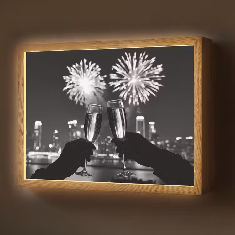 Vuurwerk - Proosten - Skyline - Champagne Light Box met batterij (Wandlamp) middel -z3d_website