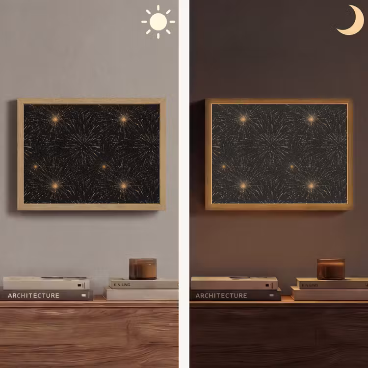Vuurwerk - Patroon - Feestelijk - Goud - Zwart Light Box met batterij (Wandlamp) middel 907 -sfeer3