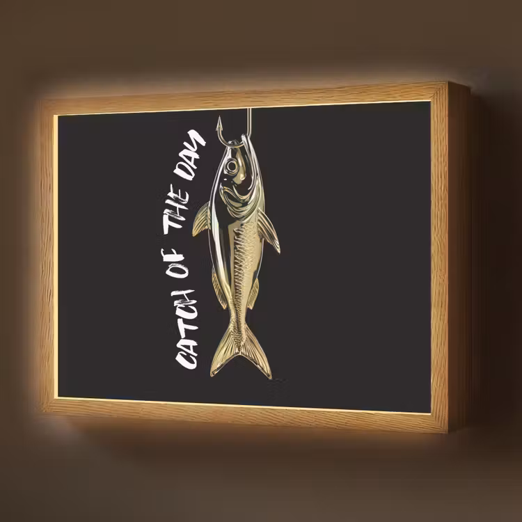 Vis - Zwart - Goud - Tekst Light Box met batterij (Wandlamp) middel -z3d_website