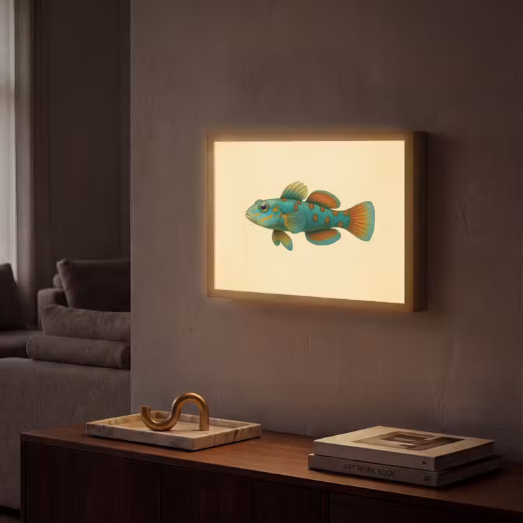 Vis - Blauw - Stippen - Schubben Light Box met batterij (Wandlamp) middel -sfeer1