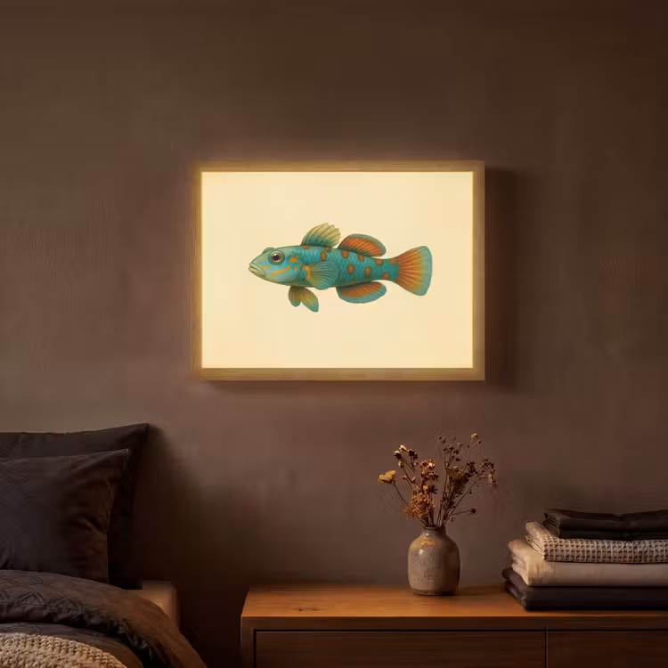 Vis - Blauw - Stippen - Schubben Light Box met batterij (Wandlamp) middel -sfeer4