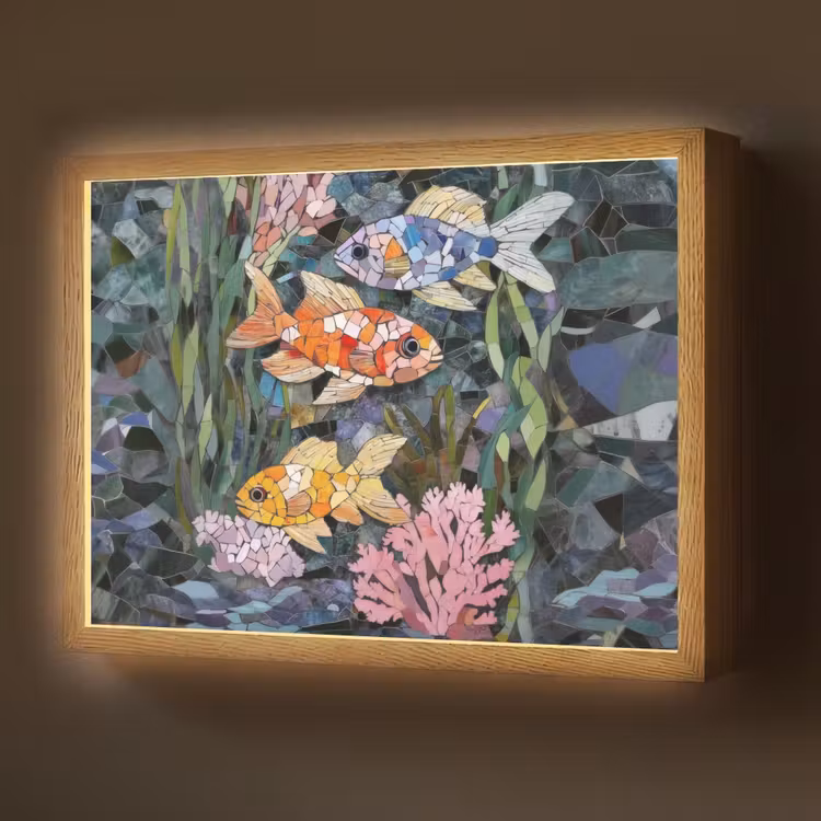 Vissen - Koraal - Zee - Mozaïek Light Box met batterij (Wandlamp) middel -z3d_website