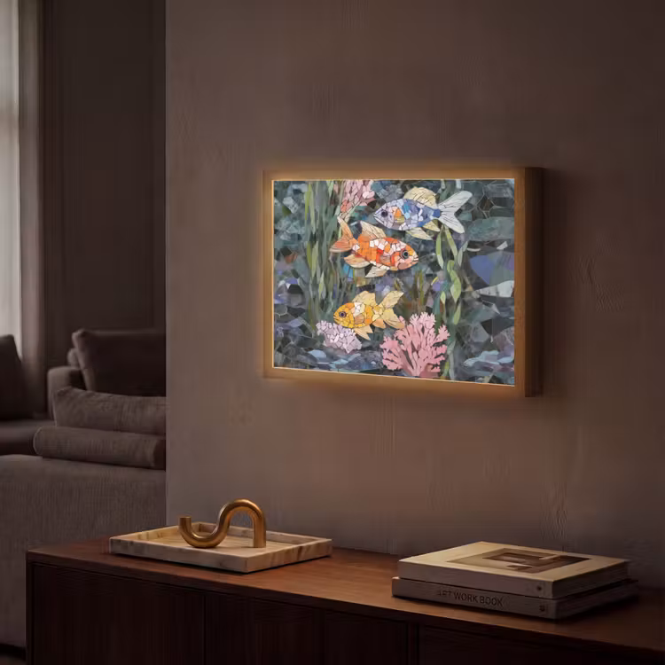 Vissen - Koraal - Zee - Mozaïek Light Box met batterij (Wandlamp) middel -sfeer1