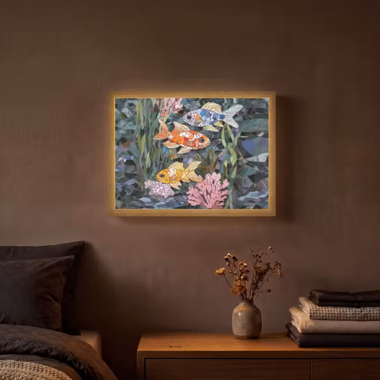 Vissen - Koraal - Zee - Mozaïek Light Box met batterij (Wandlamp) middel -sfeer4