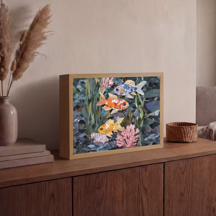 Vissen - Koraal - Zee - Mozaïek Light Box met batterij (Wandlamp) middel -sfeer2