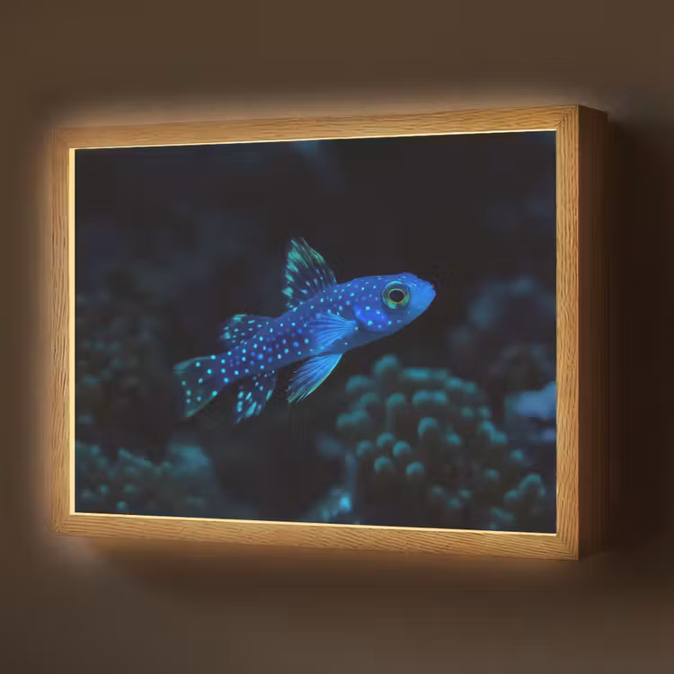 Vis - Stippen - Koraal - Blauw Light Box met batterij (Wandlamp) middel -z3d_website