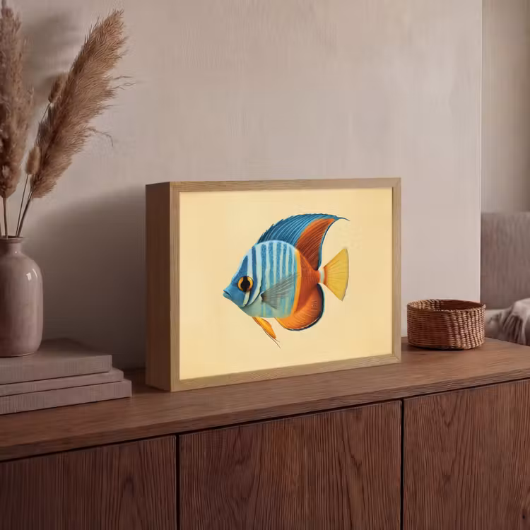 Vis - Vinnen - Blauw - Ogen Light Box met batterij (Wandlamp) middel -sfeer2