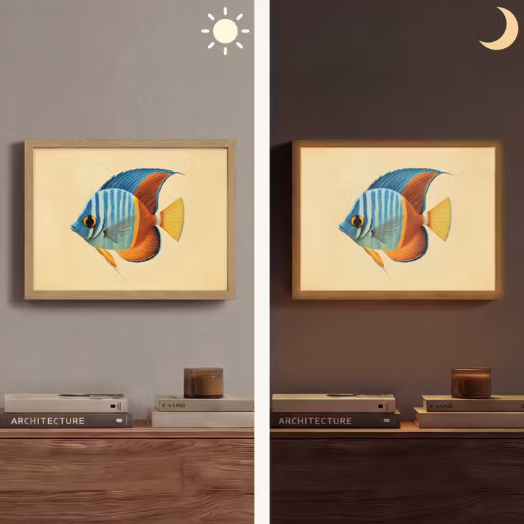 Vis - Vinnen - Blauw - Ogen Light Box met batterij (Wandlamp) middel -sfeer3
