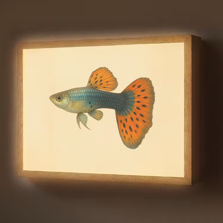 Vis - illustratie - Stippen - Oranje Light Box met batterij (Wandlamp) middel -z3d_website