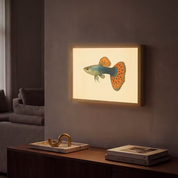 Vis - illustratie - Stippen - Oranje Light Box met batterij (Wandlamp) middel -sfeer1