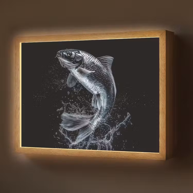 Vis - Koi - Zwart - Water Light Box met batterij (Wandlamp) middel -z3d_website