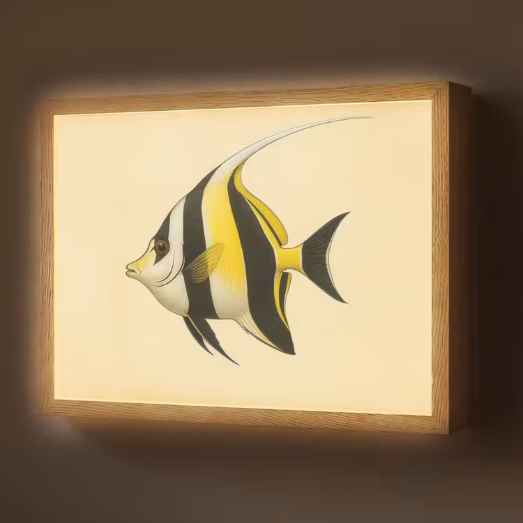 Vis - Sierlijk - Rugvin - Geel Light Box met batterij (Wandlamp) middel -z3d_website