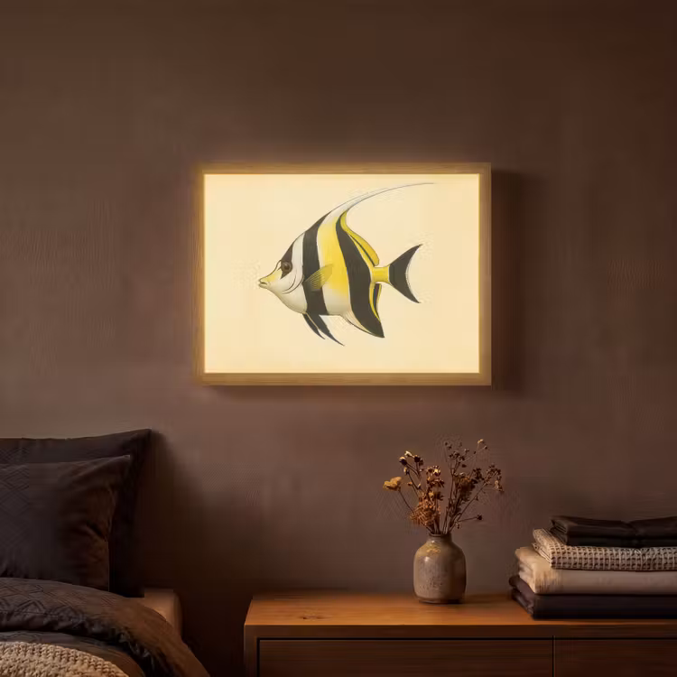 Vis - Sierlijk - Rugvin - Geel Light Box met batterij (Wandlamp) middel -sfeer4