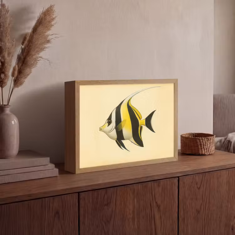 Vis - Sierlijk - Rugvin - Geel Light Box met batterij (Wandlamp) middel -sfeer2