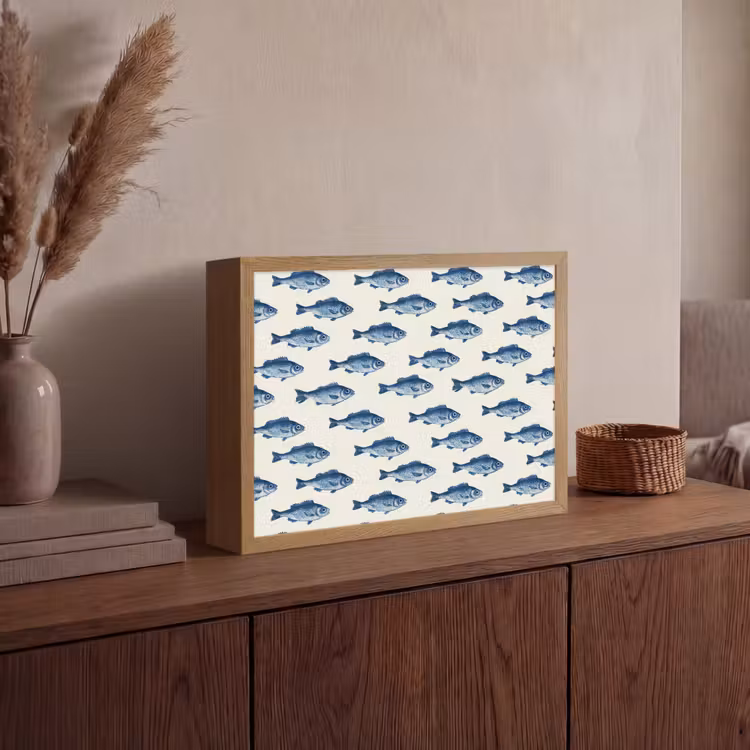 Vis - Patroon - Blauw Light Box met batterij (Wandlamp) middel 907 -sfeer2