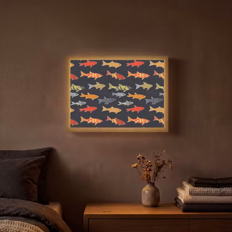 Vissen - Patroon - Kleurrijk Light Box met batterij (Wandlamp) middel 907 -sfeer4