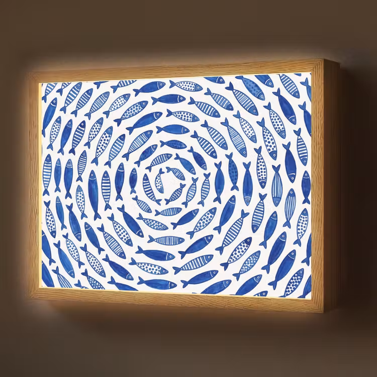 Vis - Patroon - Onderwater - Abstract - Blauw Light Box met batterij (Wandlamp) middel -z3d_website