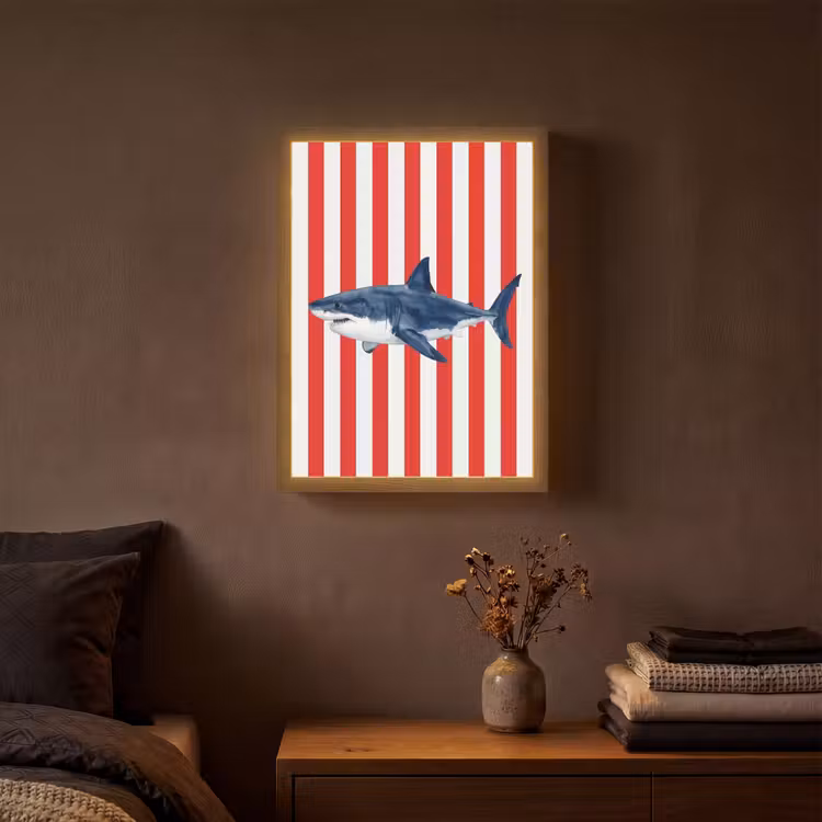 Vis - Haai - Zee - Illustratie - Blauw Light Box met batterij (Wandlamp) middel -sfeer4