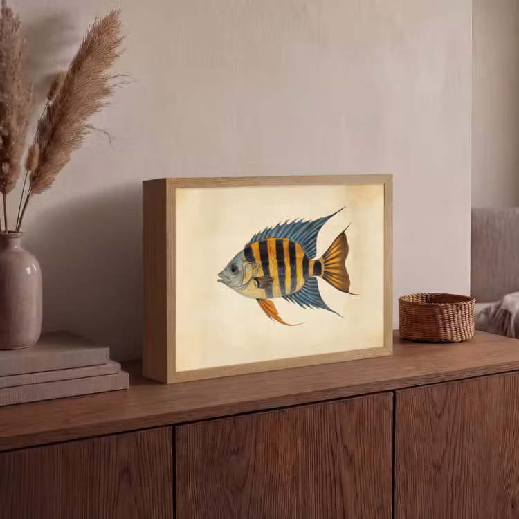 Vis - Tropisch - Strepen - Vinnen Light Box met batterij (Wandlamp) middel -sfeer2