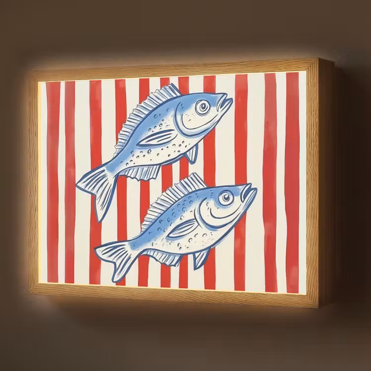 Vissen - Verticale strepen - Blauw - Rood Light Box met batterij (Wandlamp) middel -z3d_website