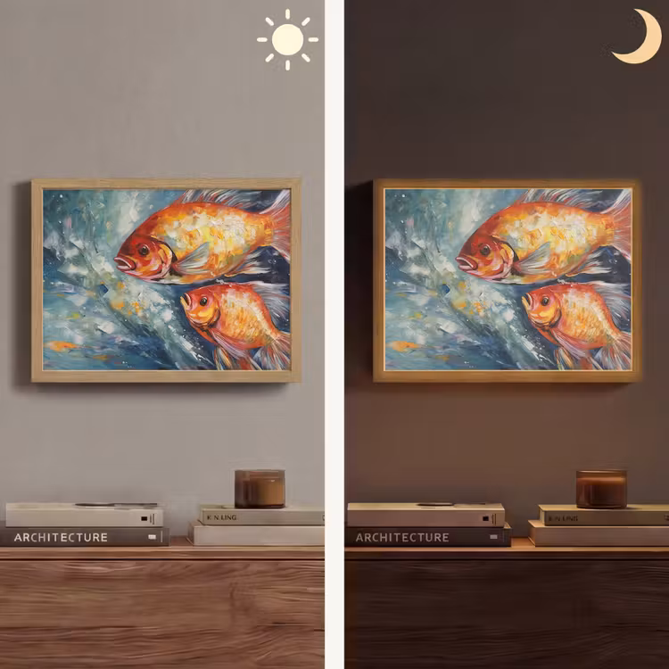 Vissen - Water - Dieren - Kunst - Olieverf Light Box met batterij (Wandlamp) middel -sfeer3