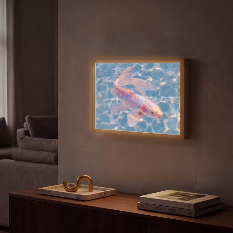 Vis - Water - Blauw - Licht Light Box met batterij (Wandlamp) middel -sfeer1