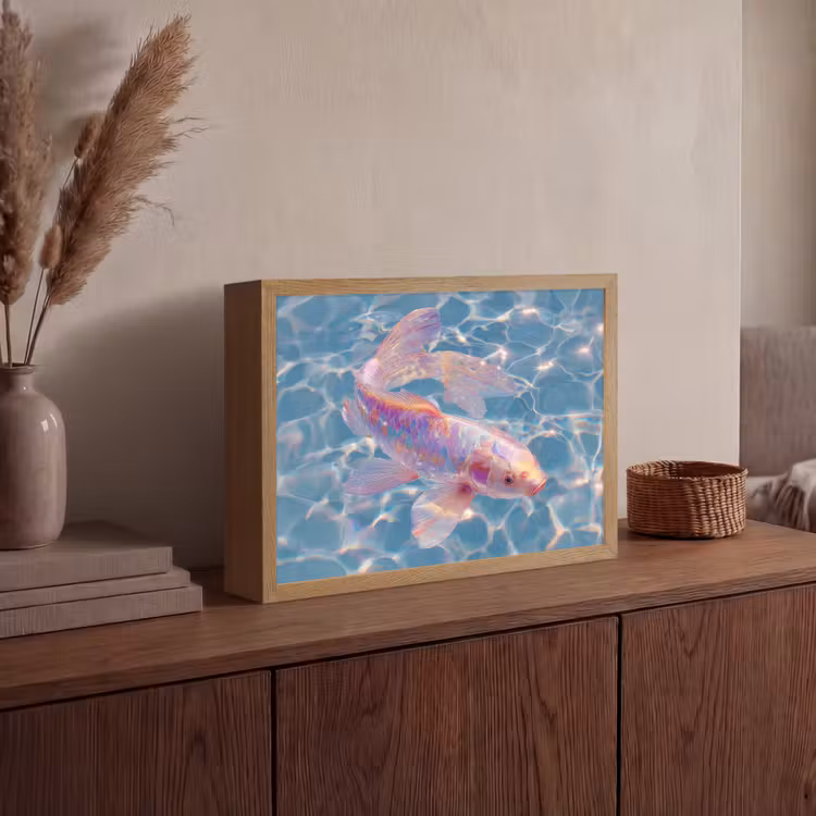 Vis - Water - Blauw - Licht Light Box met batterij (Wandlamp) middel -sfeer2