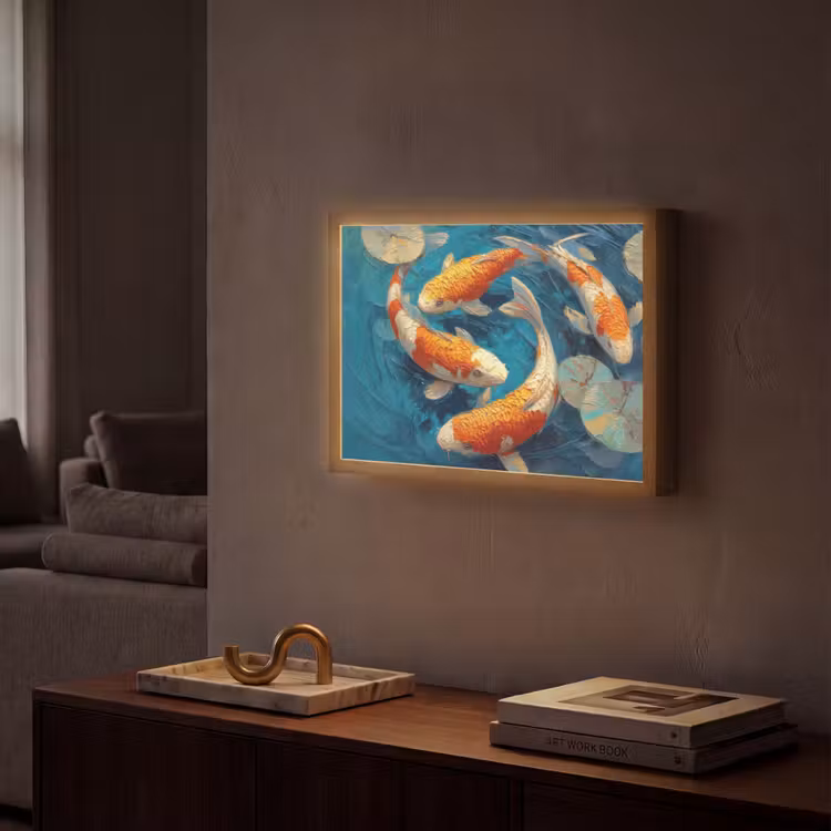 Vissen - Waterlelies - Oranje - Water Light Box met batterij (Wandlamp) middel -sfeer1