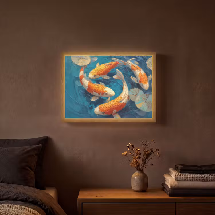 Vissen - Waterlelies - Oranje - Water Light Box met batterij (Wandlamp) middel -sfeer4