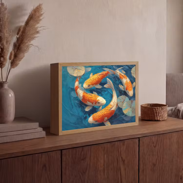 Vissen - Waterlelies - Oranje - Water Light Box met batterij (Wandlamp) middel -sfeer2
