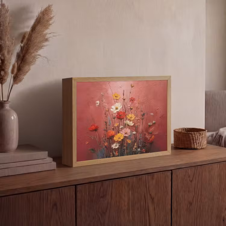 Bloemenboeket - Diepte - Tastbare textuur Light Box met batterij (Wandlamp) middel -sfeer2