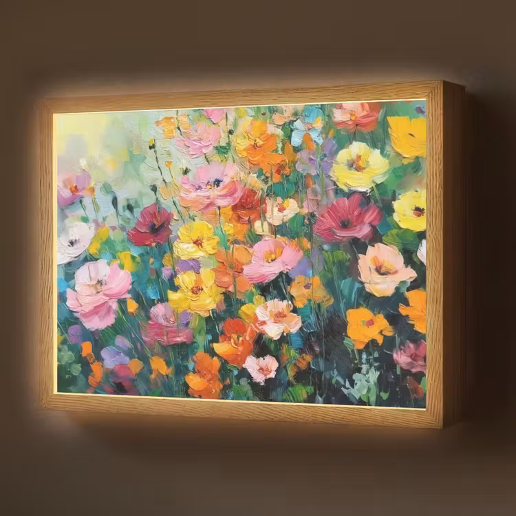 Bloemen explosie - Heldere kleuren - Vrolijk Light Box met batterij (Wandlamp) middel -z3d_website