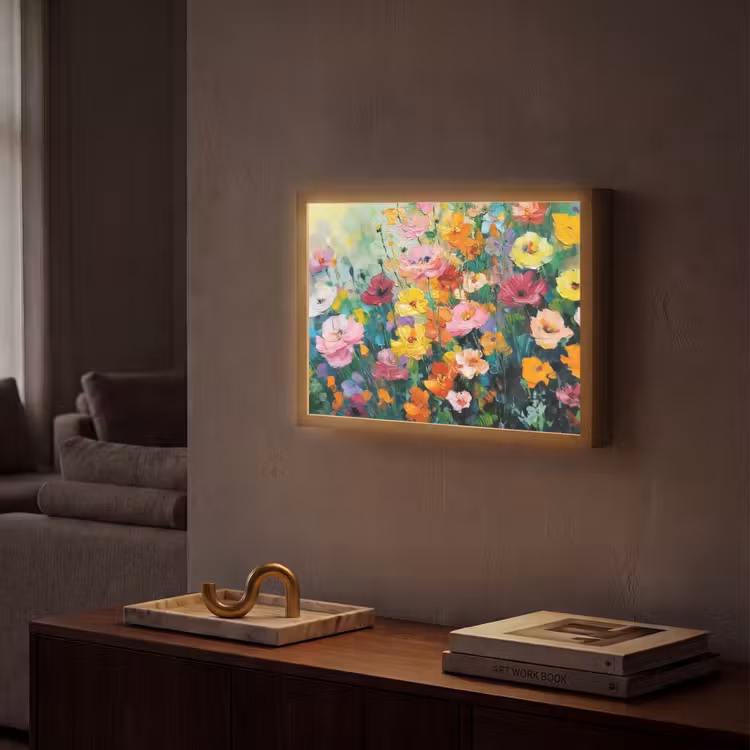 Bloemen explosie - Heldere kleuren - Vrolijk Light Box met batterij (Wandlamp) middel -sfeer1
