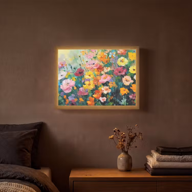 Bloemen explosie - Heldere kleuren - Vrolijk Light Box met batterij (Wandlamp) middel -sfeer4